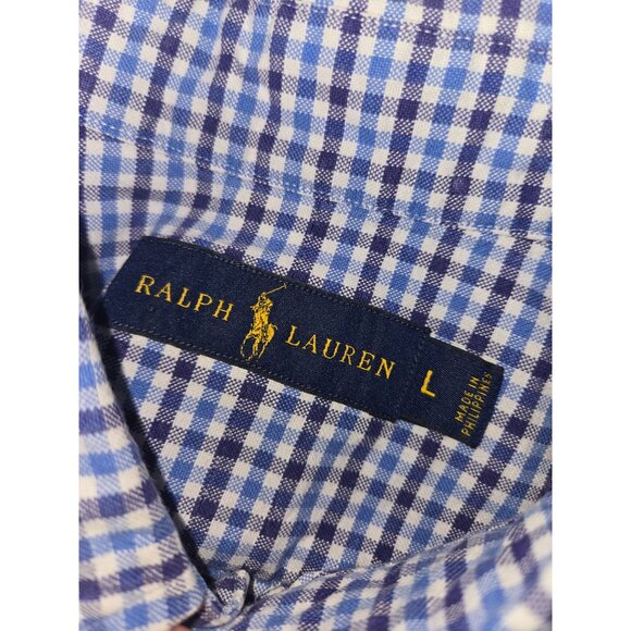 Ralph Lauren Mens Blue Checkered Button-Down Shirt Large Long Sleeve - Picture 5 of 7